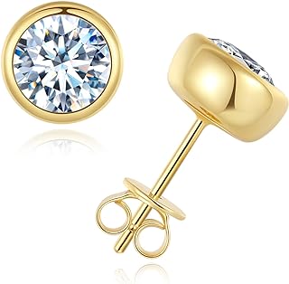 Push Back Moissanite Diamond Bezel Stud Earrings for Women, Sterling Silver Stud Design, Elegant Jewelry Gift for Special Occasions