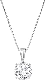 1/2 to 3.00 Carat Ethical Lab-Grown Solitaire Round Diamond 14K White Gold Pendant with Box Chain and Spring Ring Clasp - Exquisite Gift Ready Jewelry for Women