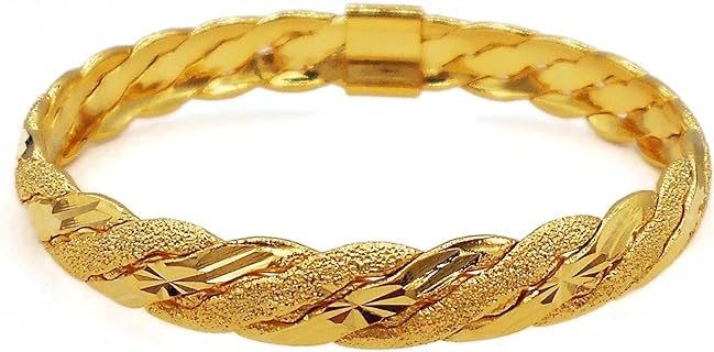 Braid Thai Gold Plated Bangle 23K 24k Thai Baht Yellow Gold Filled Jewelry Women Bracelet Thai Jewelry Size 6 inch (N24)