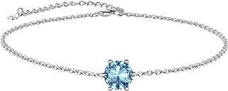 Suplight 925 Sterling Silver Women's Anklet with Cubic Zirconia Birthstone Charm, Embellished with Box and Cable Chain, Secured with Lobster Claw Clasp