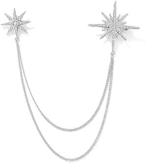 Silver Rhinestone Star Brooch Pin for Women Girls Men Fashion Crystal Snowflake Tassel Lapel Pins Dress Suit Accessories Bouquet Jewelry Christmas Winter Holiday Wedding Anniversary Valentine's Day Gifts