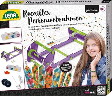 LENA Kit de Cadre à Tisser de Perles Multicolore pour Enfants dès 8 Ans avec Perles, Fil et Aiguille, Idéal pour Création de Bracelets Créatifs et Activités Familiales