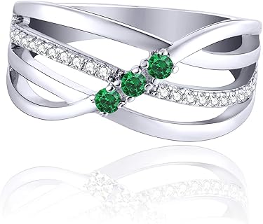 Bague Émeraude JO WISDOM pour Femme, en Argent 925 avec Zircone Cubique AAA, Taille 49. Idéale comme Bague de Fiançailles ou Alliance, Cadeau Élégant pour Elle