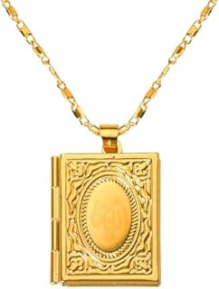 Photo Locket Necklace for Women Men Gold Necklace Open Book Necklace for Book Lovers Gifts Necklace for Readers Gifts for Men Women Picture Frames Necklaces