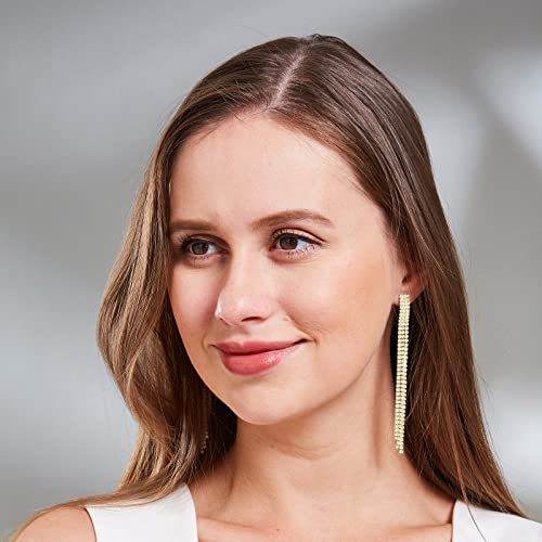 YOQUCOL Boho Tassel Chandelier Clip On Earrings CZ Crystal Long Drop Dangle Chain Bohemian Not Pierced Earrings For Women Girls