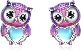 Cat/Koala/Owl/Cow/Bat/Pig Stud Earrings 925 Sterling Silver Moonstone Earrings Cute Animal Ear Studs for Women Girls