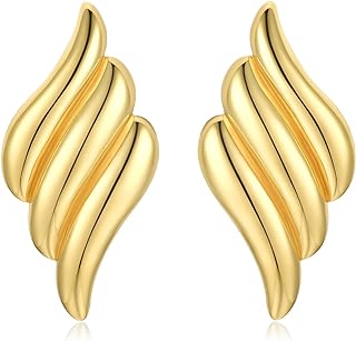 Bopiu Chunky Gold Earrings for Women Statement Earrings Vintage Large Gold Geometric Studs Earrings Trendy Jewelry for Women Girls