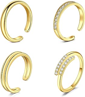 Briana Williams Toe Rings for Women Adjustable Silver Gold Toe Ring Open Band Rings Simple Wave Diamond Barefoot Beach Foot Jewelry for Summer