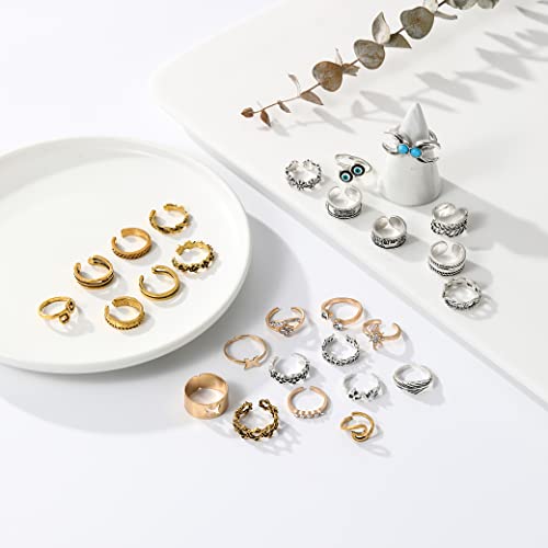 27 Pcs Open Toe Rings Set for Women Adjustable Vintage Retro Toe Ring Summer Beach Foot Jewelry Boho Knuckle Finger Tail Rings