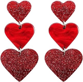 Women's Red Heart Dangle Earrings with French Wire Back Finding - Perfect Valentine's & Mother's Day Gift