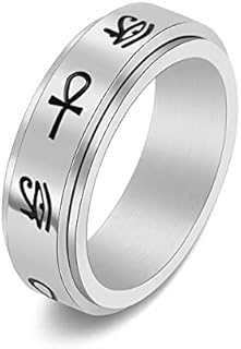 Unisex Stainless Steel Egypt Eye of Horus Spinner Anxiety Ring with Ankh Cross Design - Versatile Stress-Reliever Wedding Bands for Couples