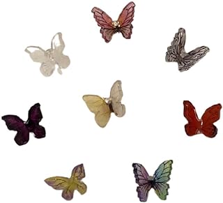 Zinc Metal Push-Back Multi-Colored Plastic Butterfly Stud Earrings Perfect for Playful Women and Girls, Set of 8