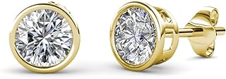 Round Bezel-Set Lab-Created Diamond Solitaire Stud Earrings in 14K Yellow Gold with Pushback Clasps for Women