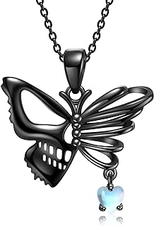 YAFEINI Skull Butterfly Necklace Sterling Silver Black Skeleton Skull Pendant Jewelry Mothers Day Gifts for Women