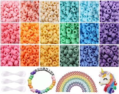 Fire Beetle's 2600+pcs Matte Plastic Pony Bead Craft Kit in 18 Vibrant Colors - Multifunctional for DIY Bracelets, Necklaces, Key Chains, and Hair Jewelry with Elastic String.