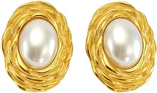 Oval Pearl Stud Earrings for Women Girls 18K Gold Plated Stainless Steel Twisted Freshwater Pearl Studs Earrings Jewelry Gifts for Mothers Day