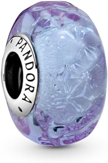 Pandora Wavy Lavender Murano Glass Charm - Compatible Moments Jewelry - Stunning Jewelry for Women - Great Gift for Her - Sterling Silver with Murano Glass - With Gift Box
