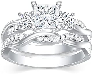 Princess Cut 1.46 CTW Moissanite Twisted Engagement and Wedding Band Set for Women - Choose Sterling Silver, 10k, 14k, or 18k Gold - Unique Vine-Inspired Design