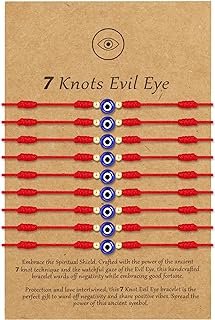 9pcs Evil Eye 7 Knot Lucky Bracelets, Adjustable Red String Amulet for Baby Women Men Boys & Girls with Gold Bead, Protection Jewelry Hand Bracelet