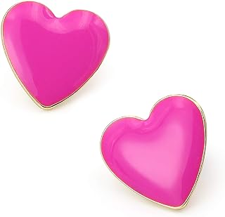Gold-Plated Copper Heart Stud Earrings with Push Back Design, Glossy Enamel Finish for Women - Perfect Valentine's Day Gift