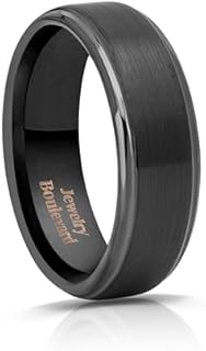 8mm Black Tungsten Carbide Ring Wedding Engagement Band for Men Bevelled Edges Brushed Finished Comfort Fit