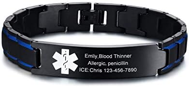 VNOX Free Custom Engraving-Unisex 2 Tone Brushed Stainless Steel Emergency Medical Alert ID Adjustable Bracelet Wristband