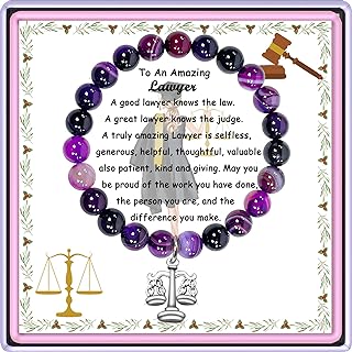 Slide Clasp Amethyst Charm Bracelet with Box Chain - Ideal Gift for Lawyers, Law Students, & New Attorneys - Scales of Justice Design in Stainless Steel