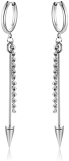 Womens Punk Rock Spike Earrings Stainless Steel Long Chain Hoop Earrings Dangle Drop Earrings