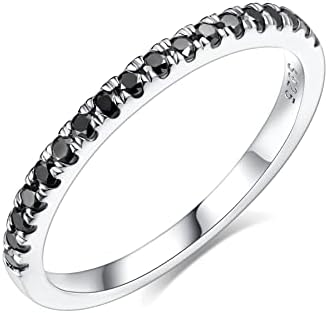 IMOLOVE Black Moissanite Wedding Band for Women Sterling Silver Moissanite Rings for Women with 18K White Gold Plated Half Eternity Bands ring for Women