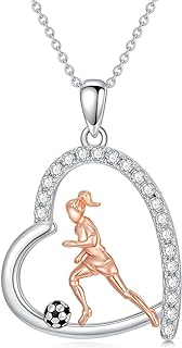Cubic Zirconia & Sterling Silver Soccer Pendant Necklace, Ideal Gift for Women, Sports Enthusiasts, Cable Chain Type, Heart-Shaped Design