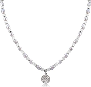 Silver Pearl Necklace for Women with Round Pendant Beaded Choker Necklace with Charm Elegant Grey Baroque Pearl Statement Necklace Trendy Adjustable Summer Party Wedding Jewelry Gift for Girls