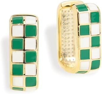 Sonateomber Checkered Hoop Earrings for Women Girls, Trendy Enamel Huggies Earing Prom Jewelry Gift