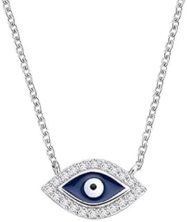 Evil Eye Pendant Necklace Sterling Silver 925 Dainty Clear CZ Crystal Cubic Zirconia Enamel Snake Chain Choker Necklaces Fashion Jewelry Gifts for Women Girls Best Friend