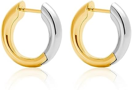 Women's Elegant Two-Tone Gold-Plated Hoop Earrings - Mixed Metal Hypoallergenic Studs for Style and Comfort with Push Back Design