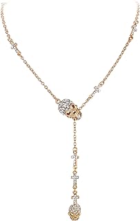 EVER FAITH® Gothic Jewelry 2 Skull Cross Austrian Crystal Punk Y-Shaped Halloween Necklace