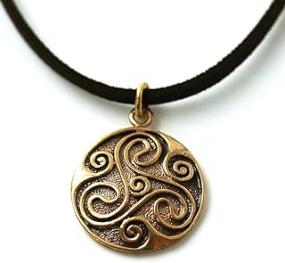 Bronze Engraved Celtic Knot triskelion Necklace Pendant Charm Vintage Thailand Made Jewelry