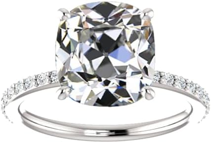 4.5 CT Old MIne Cushion Cut Moissanite Diamond Handmade Engagement Ring Sterling Silver Solitaire Bridal Wedding Rings for Women, Anniversary Ring Gift, White