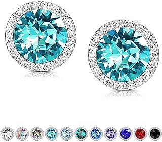 KesaPlan Sterling Silver Crystals Stud Earrings for Women Girls, Made of Austria Crystals, Round-Cut Rhinestone Halo Girls Bridal Earring Hypoallergenic