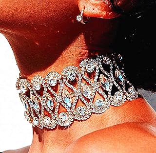 Rhinestone Necklace Choker Adjustable Crystal Collar Wedding Bridal Choker Sparkly Neck Jewerly Accessories for Women and Girls
