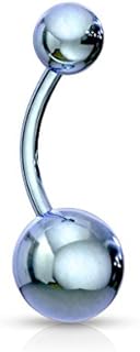 Forbidden Body Jewelry 14G Belly Button Rings Surgical Steel High Shine Double Ball Belly Ring Titanium IP Plated