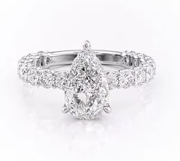 MRENITE 2 Carat Pear Cut Moissanite Engagement Rings for Women Sterling Silver Hidden Halo Pear Shaped Moissanite Wedding Anniversary Ring for Her