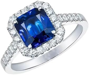 Cushion Cut Sapphire and Moissanite Engagement Ring, Women's Gold Metal, Ring Size 7, Perfect Anniversary, Valentine's Day Jewelry Gift