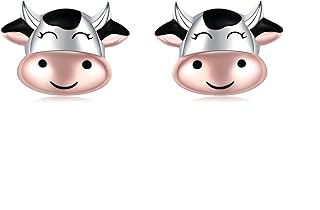 925 Sterling Silver Push-Back Cow Stud Earrings for Women and Girls - Animal Inspired Silver Jewelry Gift