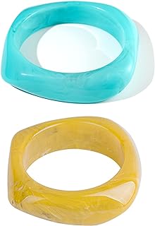 Pingyongchang Multiple Color Square Acrylic Resin Bangle Bracelet Resin Wide Irregular Geometric Plastic Wristbands Cuff Bangle Bracelet for Women Teen Girl Gifts Jewelry