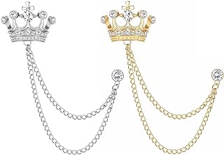 Pin Clasp Alloy Metal Crown Brooch with Crystal Detailing for Men and Women - Elegant Collar, Necktie or Dress Accessory