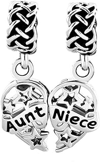 Luluadorn Women Charm for Bracelets Mother Daughter Son Sister Aunt Dangle 2PC Silver Clear CZ Beads Bracelet Charms for Mom Daughter Son Dad