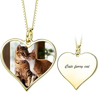 LONAGO Personalized Heart Photo Necklace Custom Heart Picture Pendant Necklace Customized Colorful Photo Necklace Gift for Women