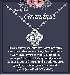 White Gold Plated Stainless Steel Pendant Necklace Ideal for Grandma, Mom, Mother-in-law, Nana, Boyfriend's Mom - Love Knot Design with Lobster Clasp and Durable Cable Chain