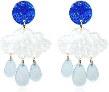 Handmade Cute White Clouds Water Droplets Dangle Drop Earrings Lightweight Creative Acrylic Weather Raindrops Stud Earrings for Women Girls Summer Statement Jewelry Gifts