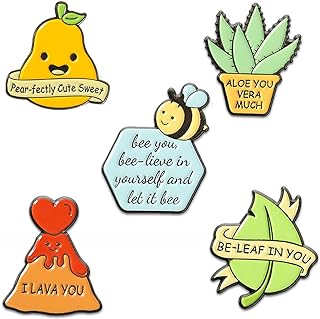 5 Pcs Cute Enamel Lapel Pins Set Cartoon Animal Plant Fruits Foods Brooches Pin Badges for Clothing Bags Backpacks Jackets Hat DIY